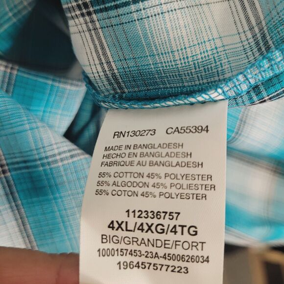 Wrangler size 4XL snap button front shirt top plaid blue pockets collar - Picture 10 of 12